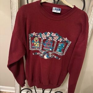 Endless‎ Designs Vintage Birdhouse Birds Floral Sweatshirt Made in USA L